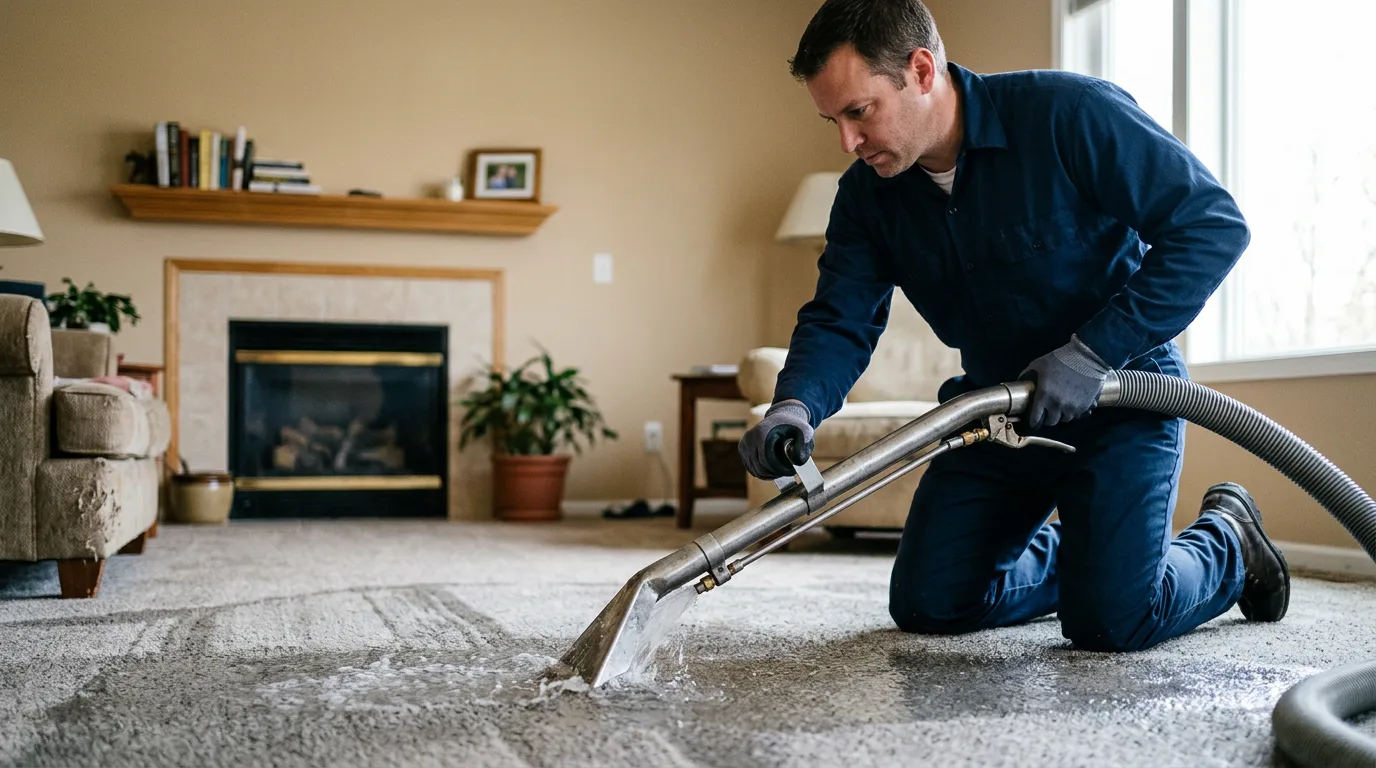 Water damage restoration technician working near Hydetown, PA